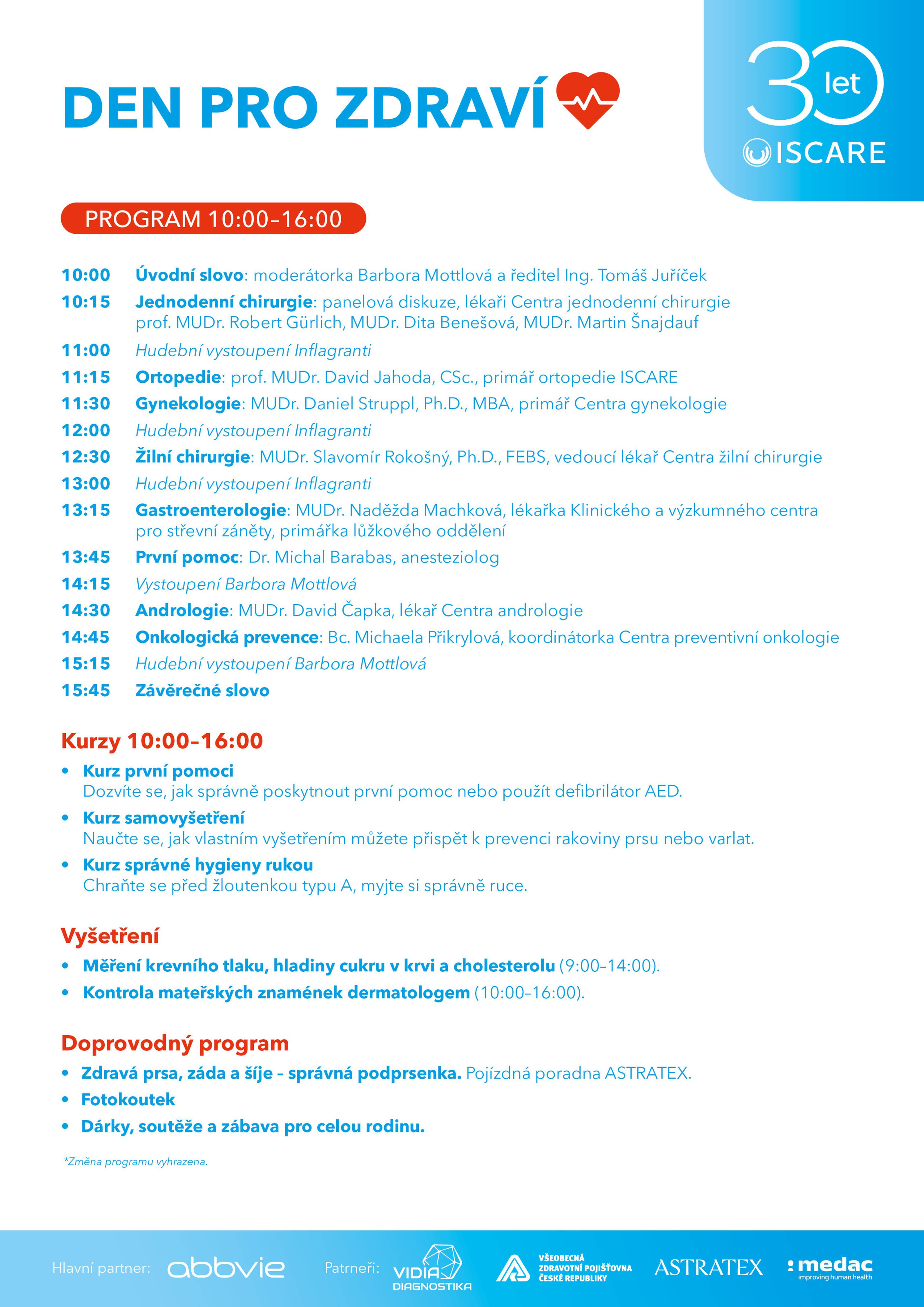 Program Den pro zdraví klinika ISCARE